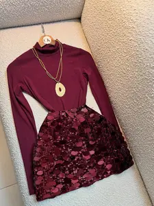 Elegant Women's Fitted Cropped Skirt Set for Formal Occasions, Holiday Parties, Casual Elegance, Christmas Party, Office Wear, Evening Dates, Long Sleeve Top