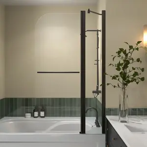 Classy-LB 35.2-36" x 58" Bathtub Screen Panel Pivot Swing Shower Door for Bathtub 180° Pivot 6mm Tempered Glass,Black