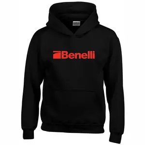 BENELLI Logo Hoodie – Black Cotton Sweatshirt, Streetwear Style Classic Long Sleeve