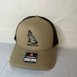 Richardson Original 112 Trucker Adjustable Hat with Wolf Logo Khaki & Black Mesh Back