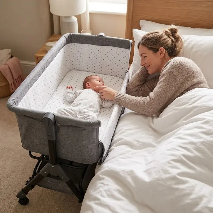 3 in 1 Baby Bassinet,Bedside/Rocking Bassinet for Baby,Bedside Crib with Lockable Wheels,Waterproof Mattress,Adjustable 6 Heights,Portable Bassinets Bedside Sleeper for Newborn Infant Safety Breathable