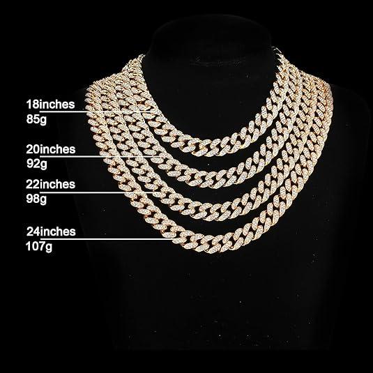 Mens Cuban Link Chain Gold Silver Plated Bling Miami Cuban Necklace Diamond Chain for Men 13MM Iced Out Hip Hop Jewelry 16-20inch