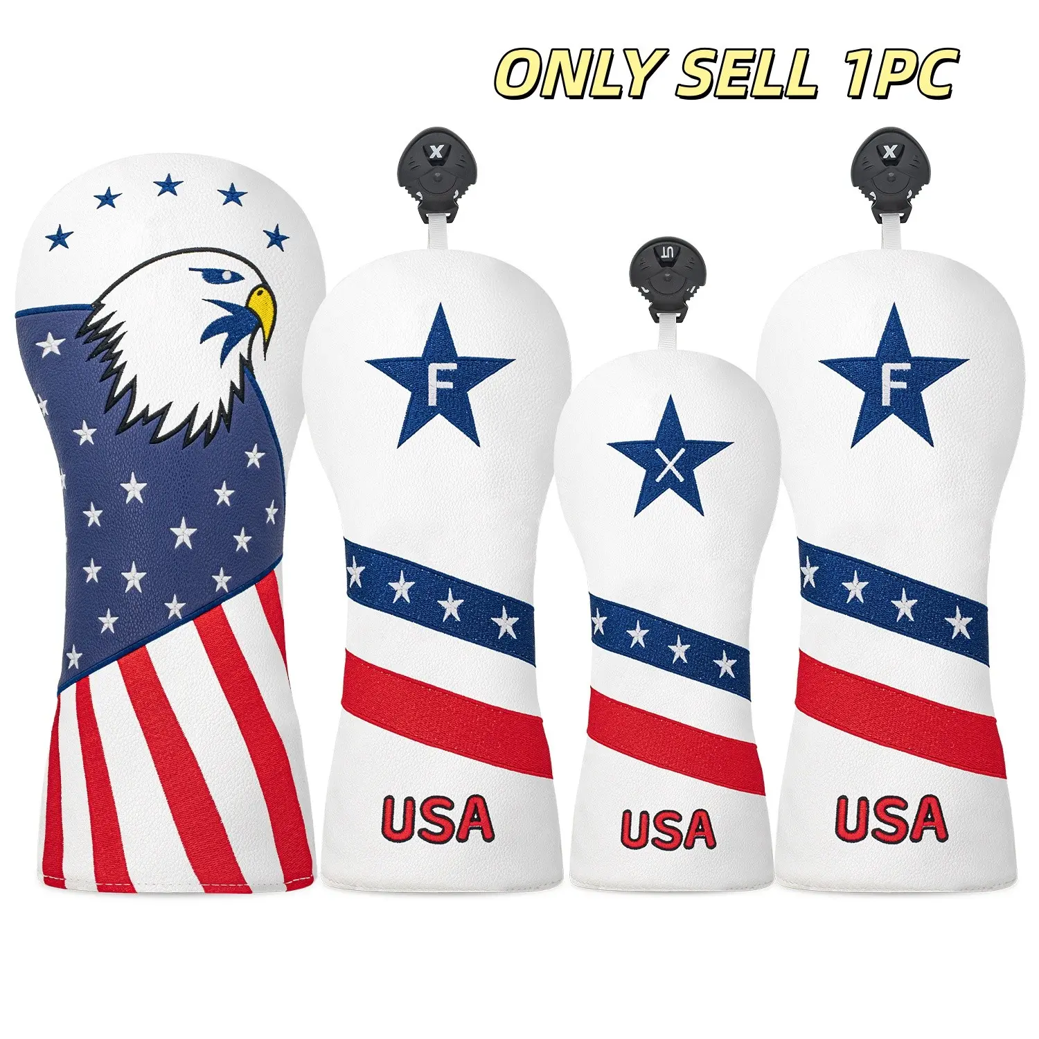 Eagle & Usa Elements Golf Head Covers, Fun Design Style, Fashionable Golf Club Cover, Compatible with Most Brands, 1pc/4pcs Set, Golf Accessories