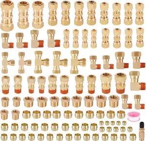 119 count DOT Air Line Fittings Kit, Brass Compression 6 Size 1/4" 1/8" 3/8" 1/2" 5/8" 5/16" NPT Quick Connect Air Hose Fittings for DOT Air Line
