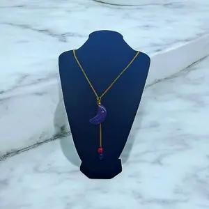 Purple Agate Moon Lariat Choker Pendant Necklace