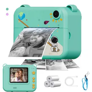 Cartoon Astronaut Pattern Mini Instant Print Camera Toy, 1 Count Digital Selfie Camera with 3 Rolls Printing Paper & Lanyard, Birthday Gift for Kids