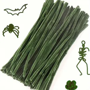 500 pieces of Christmas chenille stem cleaners, olive green floral stem cleaners for DIY crafts, handmade stem cleaners for St. Patrick's Day holiday decorations