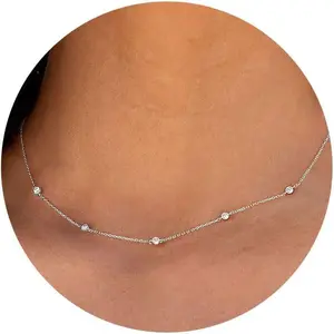 Necklaces for Women - 14K Gold/Silver Plated Dainty Chain Necklace with Five Charms: Diamond, Bow, Snowflake, Cross, Flower, Clover, Butterfly, Heart, Star of David, and Star Trendy Jewelry