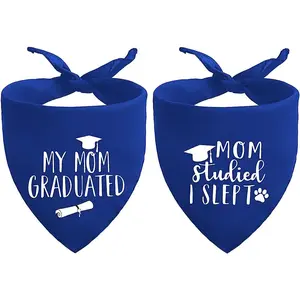 2026 Blue Graduation Dog Bandanas Puppy Scarf - My Mom Graduated Dog Outfits - 2 Pcs Adjustable Triangle Double-Layer Reversible Pet Bandanas for Small Medium Large Dogs