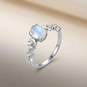 925 Sterling Silver Sparkling Zircon Vintage Oval Rings for Women Sun Moon Glowing Design Ring Party High Quality Fine Jewelry