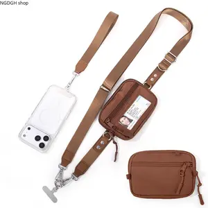 Clip and Go Strap for Phone with Wallet Crossbody, Phone Lanyard Adjustable and Detachable Wrist Strap, ID Window & Zipper Pocket Hands-Free Phone Strap for Women/Men