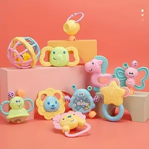 [Baby Teething Toy] Mixed Color Baby Rattle and Teething Toy Set |   PP Material, Infant Gift Box with Bell Suit, Plush Rings, and Teething Teether - Ideal for Newborns and Toddlers