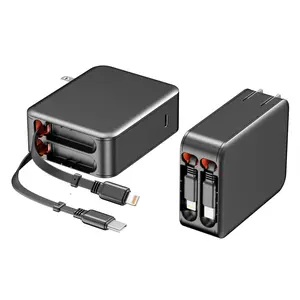 35W Retractable Wall Charger with Dual Cables & 3-Port USB Hub, Fast Charging for iPhone 16/15/14/13/12/11, iPad, Tablets, Samsung, LG & More