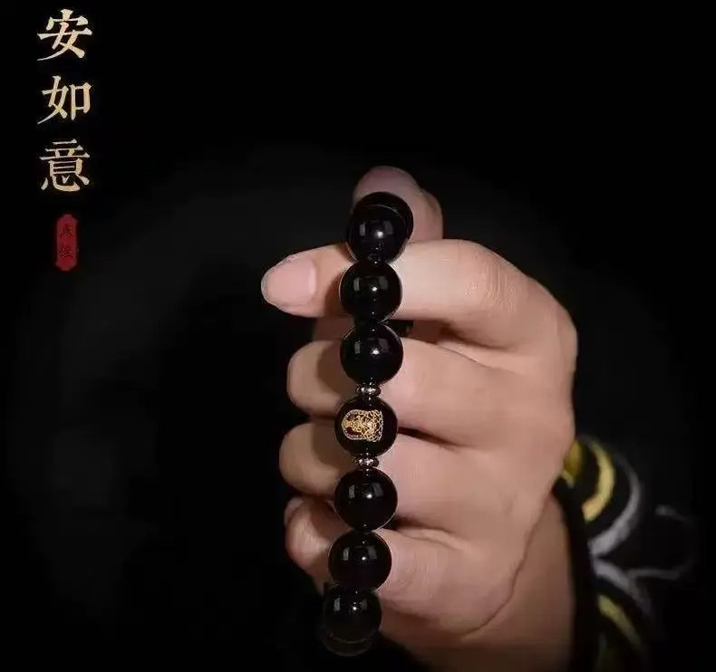 Black Obsidian Bead Bracelet - Minimalist Stretch Costume Jewelry, Chinese-Inspired Traditional Eastern Style Accessory with Comfortable Feel for Anniversary, Birthday Gifting, Daily