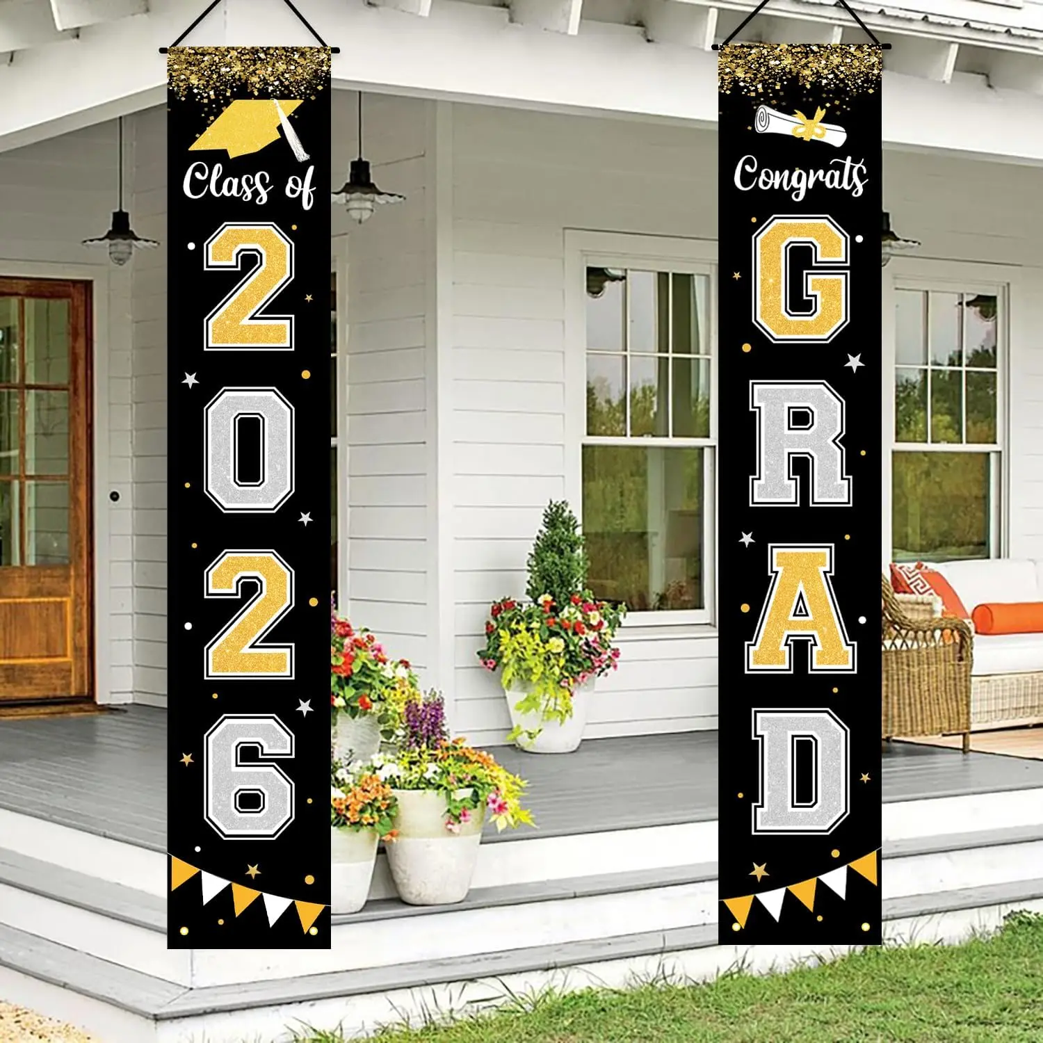 Graduation Decorations 2026 GRAD Banner Porch Door Sign Welcome Banner For Indoor Outdoor Wall Graduation Decorations Class of 2026, 70.8" x 11.8"