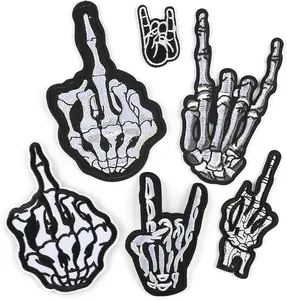 6 Pcs Skeleton Finger Iron On Patches Punk Rock Hand Embroidered Sew on or Iron on Patches for Jeans, Hats, Costume, Bags, Clothing Decors