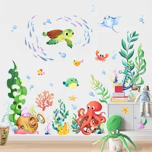 Under The Sea Wall Decals Ocean Fish Seaweed Sea Turtle Octopuses Wall Stickers for Kids Toddlers Bedroom Living Room Baby Nursery Wall Decor
