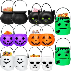 14 Pcs Halloween Candy Bucket,Pumpkin Ghost Cauldron Candy Bucket,Mini Halloween Candy Holder Pail with Handle for Halloween Party Supplies,Trick or Treat Ornaments Decor