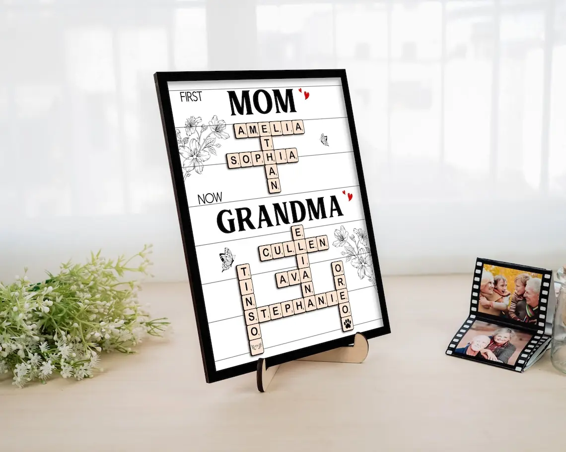 First Mom Now Grandma Crossword Puzzle Personalized, Family Name Sign, Gift For Mom, Grandma Gift, Mothers Day Gift, Grandkids Name Keepsake, Mothers Day Gift Ideas 2026