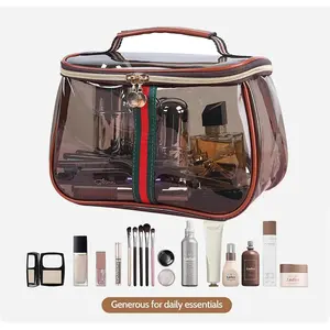 2026 New Vintage Makeup Bag, Large Capacity Cosmetic Storage Bag for Women, Travel Storage Box for Women, Transparent Toiletry Bag, Portable Skincare Storage Box (Brown) - Does not include any accessories, Mother's Day gift