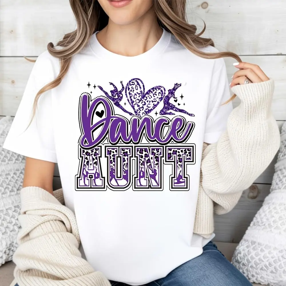 Purple Dance Aunt Heart Silhouette Graphic T-Shirt, Dance Recital Gift For Supporting Family Member, Casual Wear For Dance Events