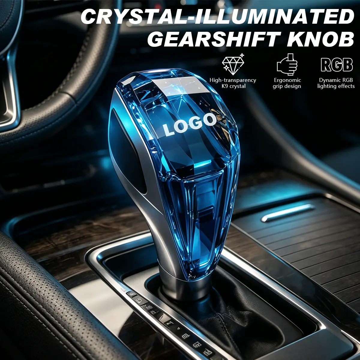 Crystal Bling LED Gear Shift Knob Cover | Touch-Activated RGB Multicolor Diamond-Cut Glow | Automatic Transmission Interior Upgrade | Luxury Car Accessories for Women Aesthetic Decor dark feminine car accessories Shift Lever Cover Automotive