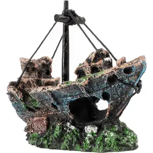 Fish  Decoration Aquarium Accessories,Shipwreck Decor, Material Sunken Ship Decorations for Fish Favors, Multi, 10 * 10