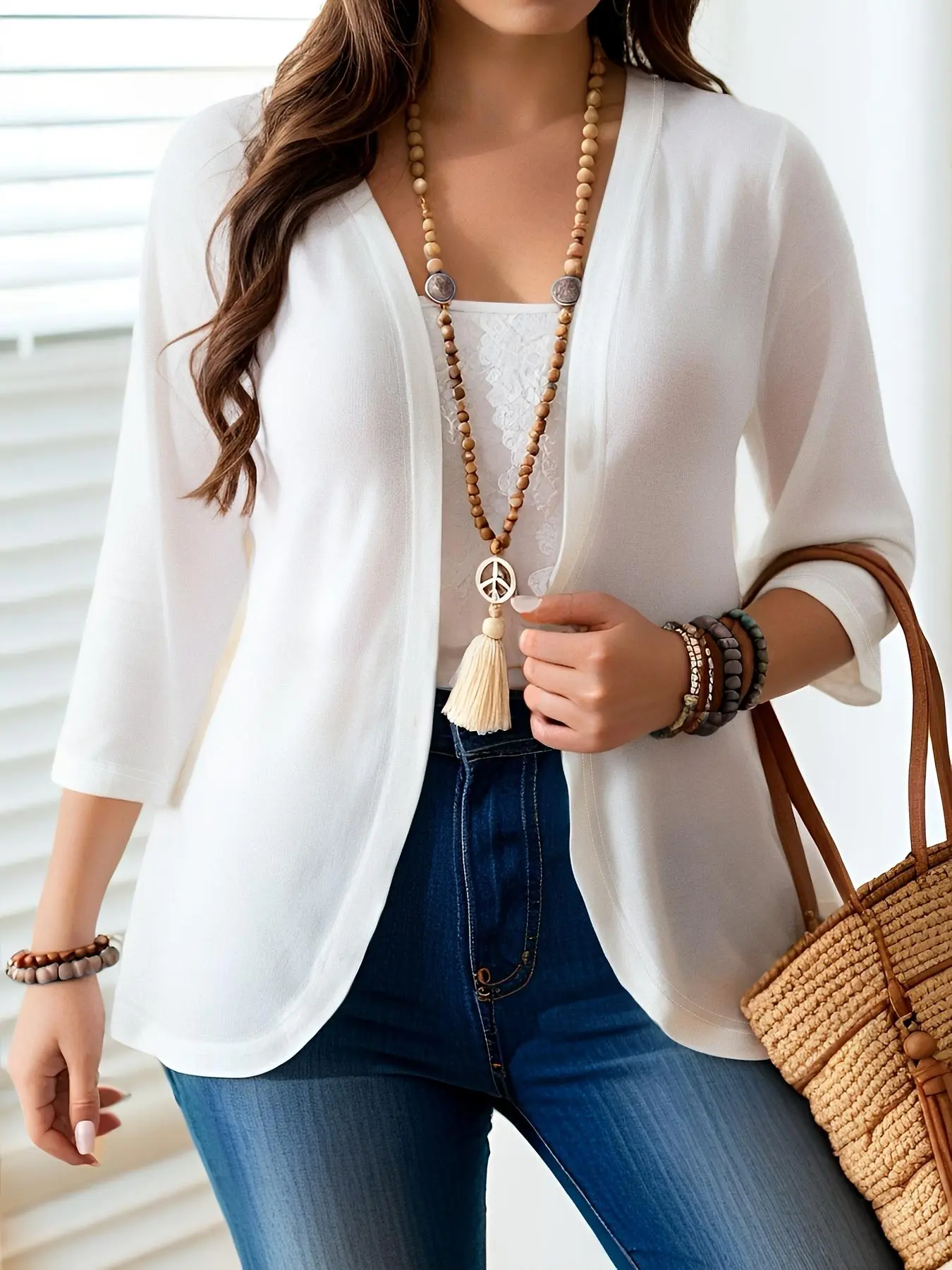 【Plus Size】 Solid Color Open Front Coat, Blazers, Casual Long Sleeve Outerwear for Daily Wear, Women's Clothing for All Seasons, Tops