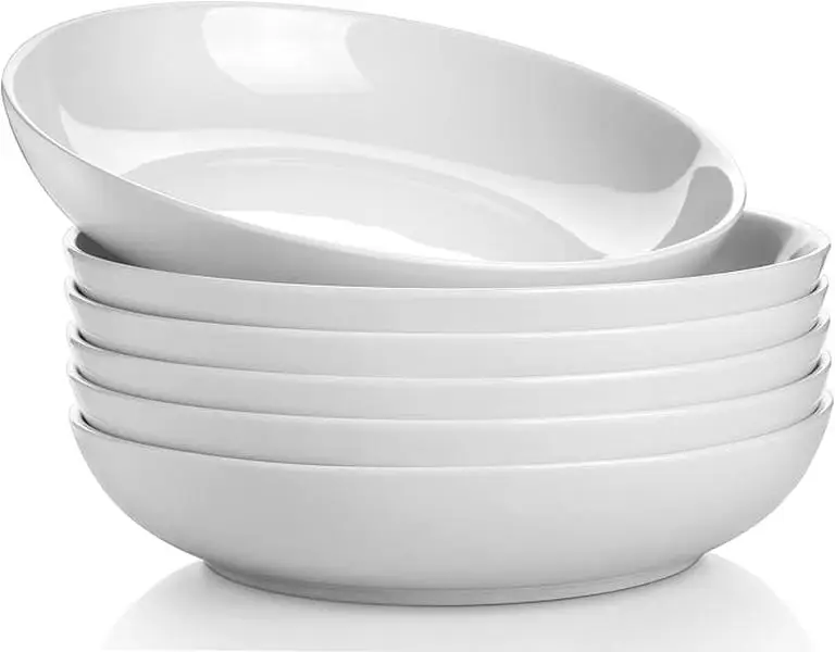 Porcelain 30oz Soup Pasta Bowls Salad Bowls Set of 6  Durable Microwave  Dishwasher Safe BPA Free Classic Design