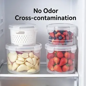 3Pcs Produce Saver Containers with Colander, Double Layer Fruit Storage for Fridge Organization, Airtight Food Storage for Berries Veggies, Fresh Keeping Drain Basket, Kitchen Gadgets, Home Must-Haves, Fridge Restock