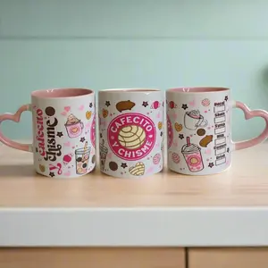Cafecito Y Chisme 11oz Pink Mug Heart Handle