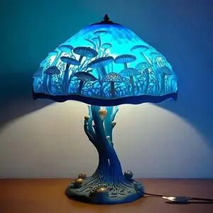 Vintage Resin Mushroom Table Lamp Creative Colorful Stained Plant Flower Series Snail Octopus Bedroom Bedside Night Light Decor