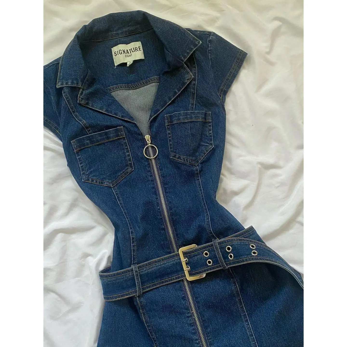 retro sweet hot girl denim dress WOMEN'S summer sneakers design waist slimming hip skirt casual womenwear