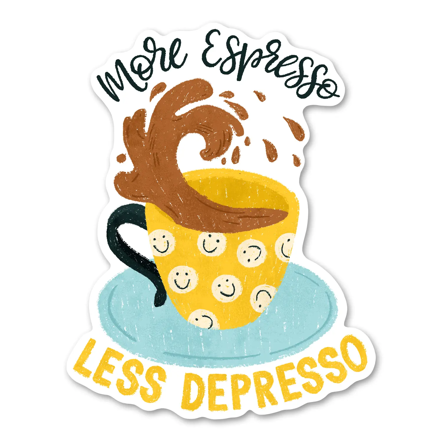 More Espresso Less Depresso - Funny Coffee Sticker, Water Bottle Sticker, Notepad Sticker, Colorful Sticker
