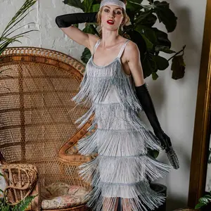 Retro Stage 1920s Vintage Elegant Gatsby - Style Sleeveless Fringe Dress with Belt - Ideal for Multiple Occasions Cinched Waist