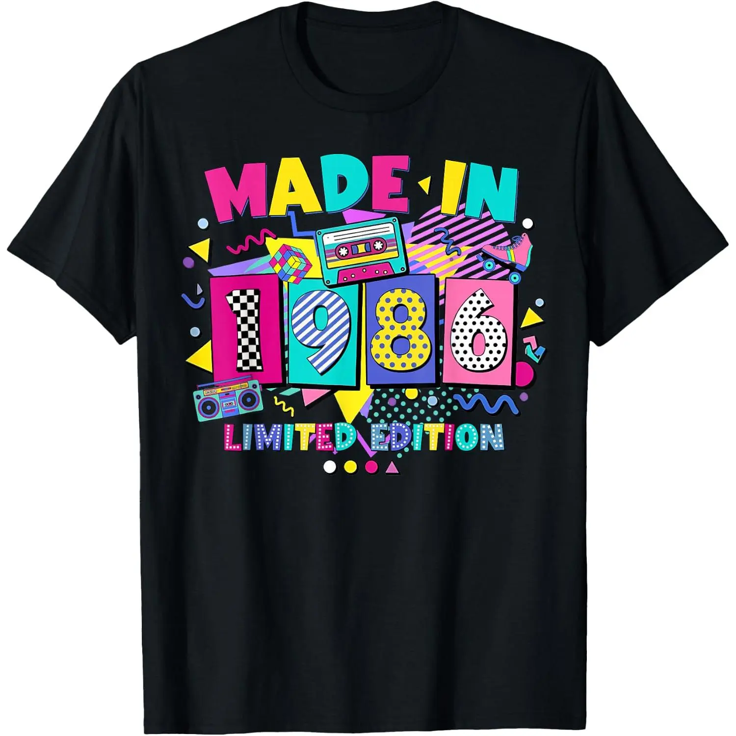 Women's 100% Cotton Vintage Distressed Graphic Round Neck Top - 40th Birthday, Made in 1986, 80s Theme T-Shirt, Tops, Shortsleeve