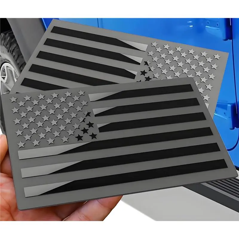 Metal American Flag Emblem Decal，Black American Flag Decal,for Car, Truck or SUV,5"x3"(1 Pair) (Black)
