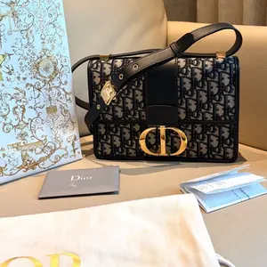 Pre-owned Dior Christian 30 Montaigne Medium Bag, Blue Oblique Jacquard with Gold Hardware (Modern Release, 2020s) HK