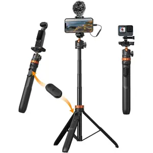 62'' Phone Selfie Stick Tripod, 2-in-1 Lightweight Extendable Cell Phone Tripod Stand with Remote, Compatible with MAX2,X5X4,OSMO 360 Pocket 3,iPhone 17 For GoPro,Insta360,DJI