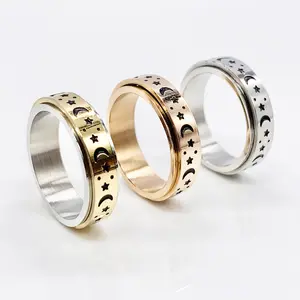 Spinner Ring Moon and Stars Worry Ring, Rotating Ring for Anxiety and Stress, Spin Fidget Ring help Worry Dermatillomania Skin Picking Adhd