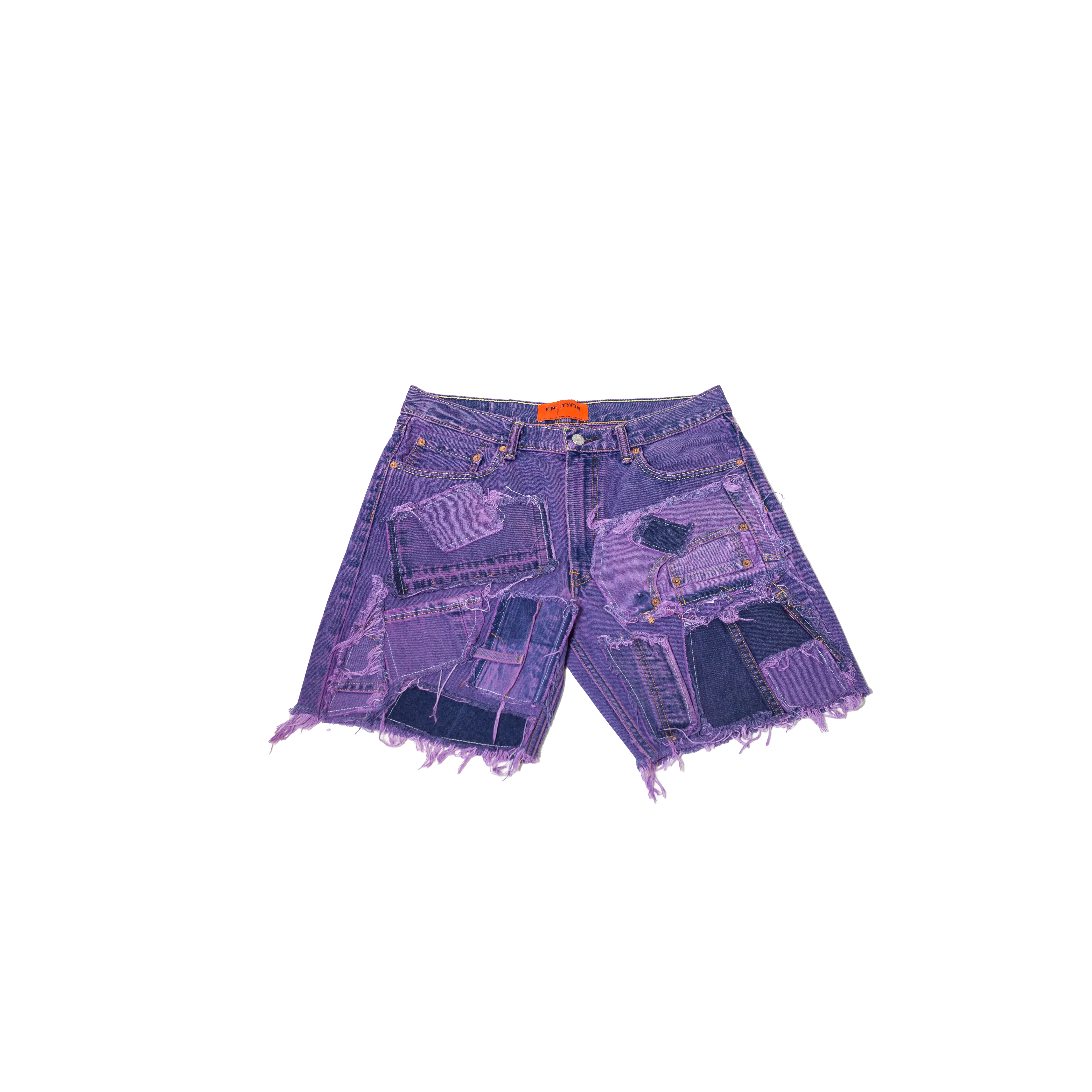 Purple Patched Denim Shorts