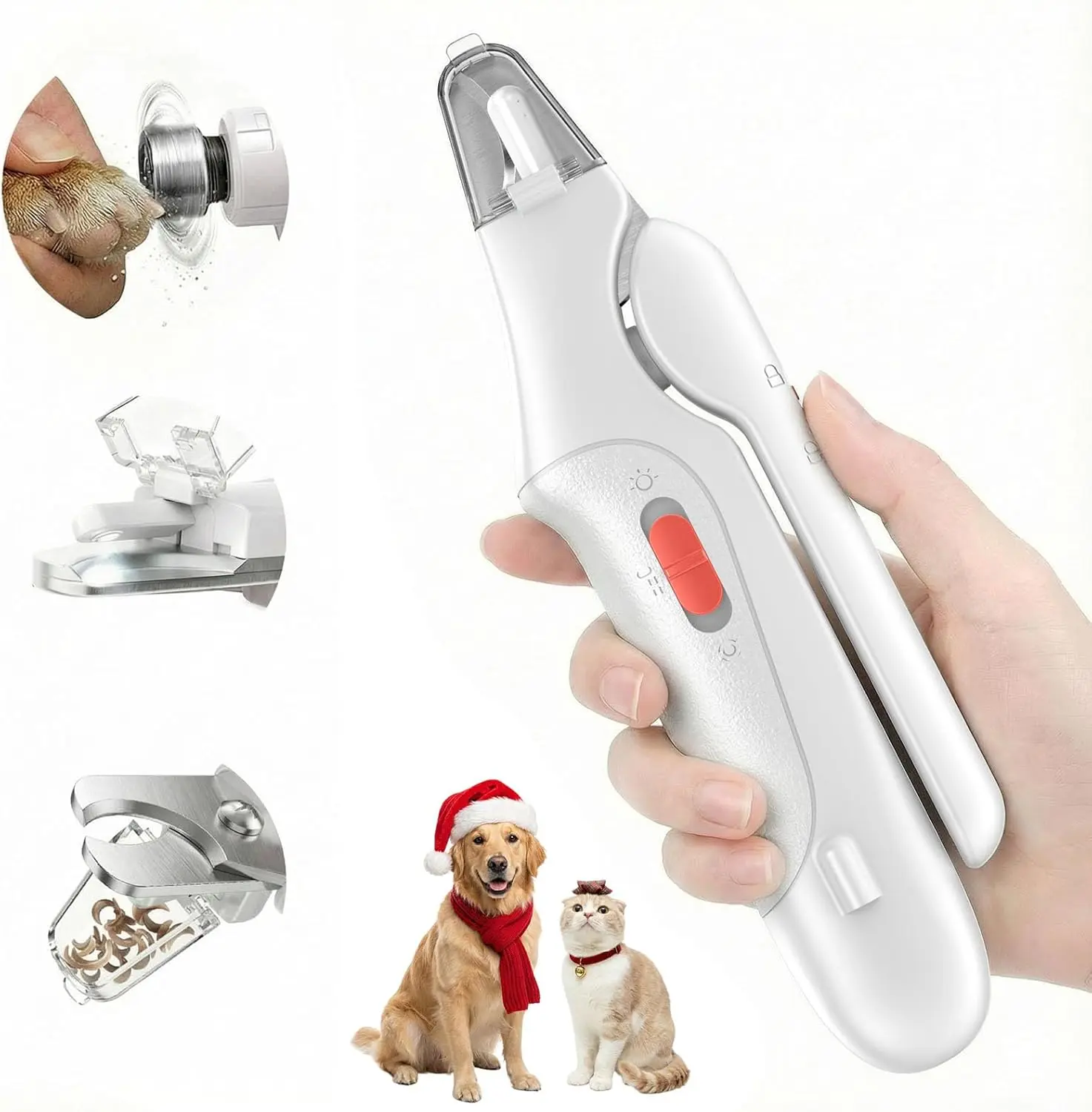 2-in-1 USB Rechargeable Pet Nail Clipper with Quick Sensor, Safety Guard, Catcher & 2 LED Lights for Small, Medium, Large Dogs & Cats