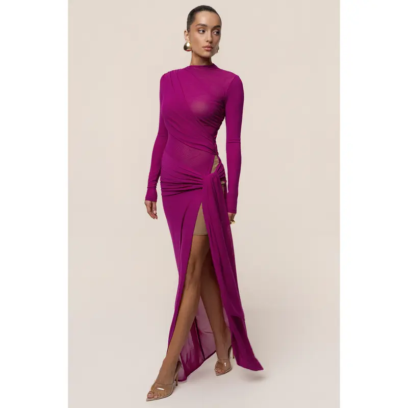 purple iridescent dress Prudence Sequin & Lace Gown The illusion panel on the bust and back enhances your overall appearance Iridescent Bodycon Dress in Lilac