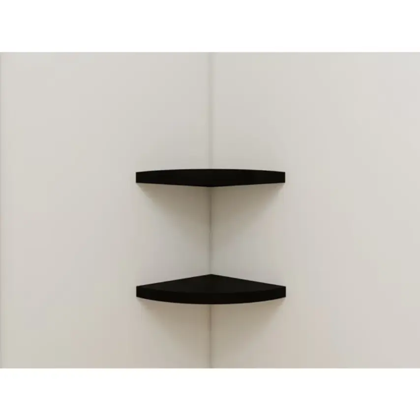 1/4-Circle Floating Corner Shelves Set of 2, Medium-Density Fiberboard Wall-Mounted Storage Shelves for Kitchens, Bedrooms, Includes Mounting Hardware