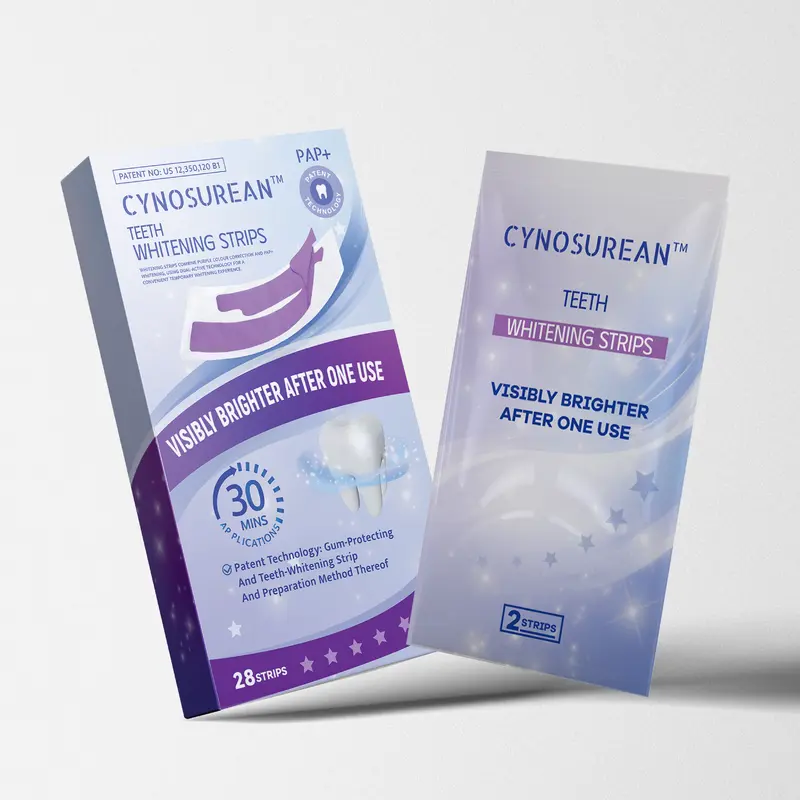 CYNOSUREAN Purple Teeth Whitening 28 Whitening STRIPS -Safe for Enamel - Non Sensitive Teeth Whitening - Peroxide-Free