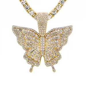 Large 50mm Iced Out Butterfly Pendant | 18-Inch 4mm Tennis Chain