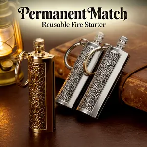 2PCS Permanent Match Keychain Lighters (Lighter Fluid Not Included) Metal, Refillable & Waterproof Flint Fire Starter - for Camping, Survival & Emergency Gear