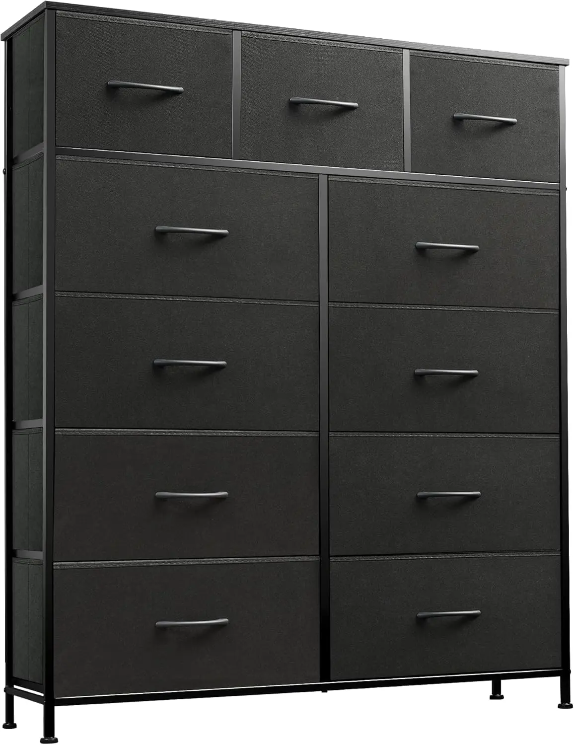 Storage Organizer Unit with 11 Fabric Bins, Storage Drawers Organizer with Steel Frame, Tall Storage Tower Organizaton for Living Room, Hallway, Office, Charcoal Black