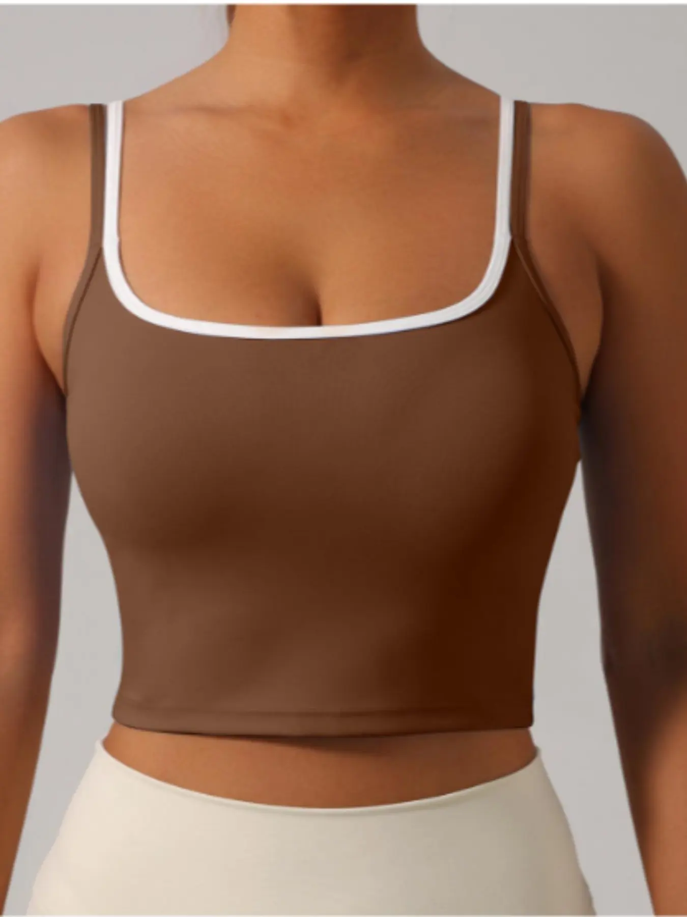 Cupless Color-Block Bare Sensation Strap Backless Crisscross Yoga Vest Casual Outerwear Close-Fitting Women's Vest Casual Sleeveless Top