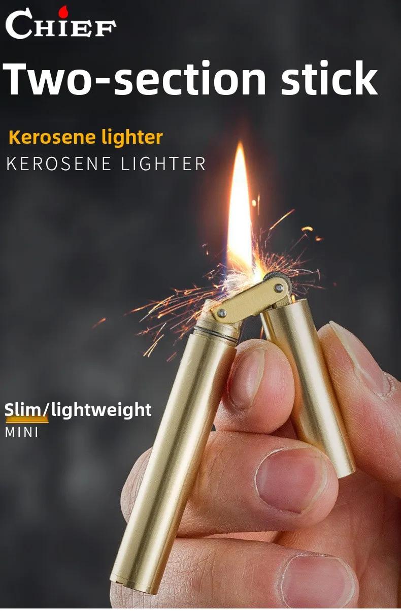 Luxury Retro Copper-Stainless Steel Portable Kerosene Lighter - Home Supplies Casual Tool, Vintage Aesthetic Collectibles, Men's Accessories, Ideal Gift for Smokers (Fuel Not Included) detail 2